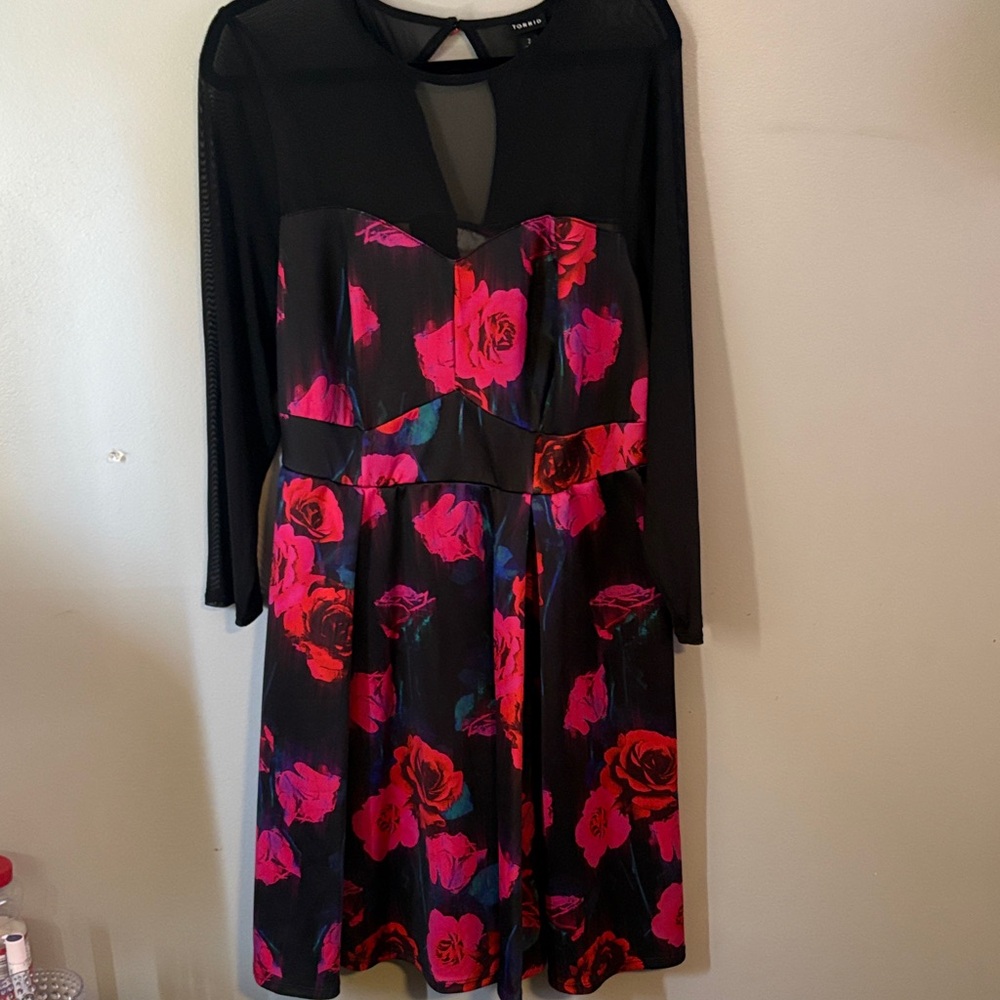 Torrid Black and Pink Floral Long Sleeve Dress